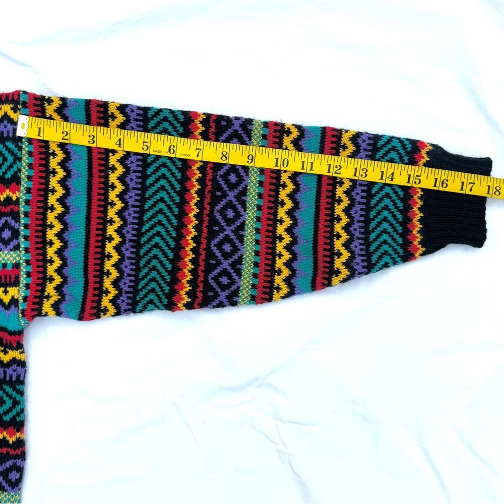 Vintage 80s Sweaters by Jolie Multicolor Knit Geometric Crew Sweater - Picture 5 of 7